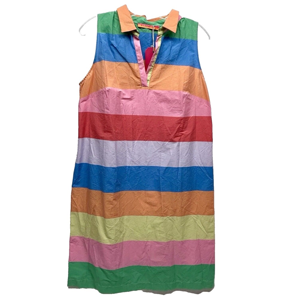 Vilagallo Cassie Colima Cotton Stripe Multicolor Size 46 US 12-14 Dress (D3)